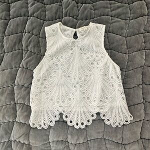 Anthropologie White Lace Sleeveless Top